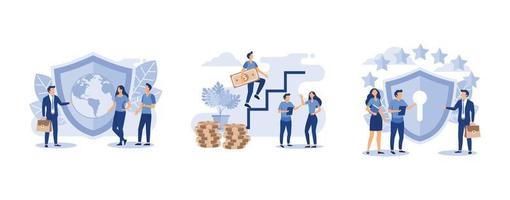 people save the planet,  businessman running down the stairs and holding money, General rules for data protection GDPR, set flat vector modern illustration