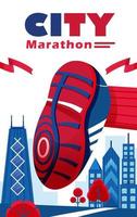 City marathon, marathon participant shoes illustration vector