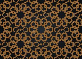 Seamless Islamic pattern, gold modern persian motif. Ramadan banner Arabic style, round pattern elements. Geometric overlapping  ornament Muslim symbol, vector isolated on black background