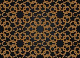 Seamless Islamic pattern, gold modern persian motif. Ramadan banner Arabic style, round pattern elements. Geometric overlapping  ornament Muslim symbol, vector isolated on black background