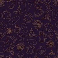 Halloween pattern with cat, pumkin and coffin vector