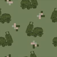 HIMARS Olive color Pattern. Artillery Rocket System. Tactical truck. Printable design. Wallpaper element. Random square pattern. vector