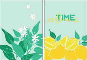 Lemon in modern style. Citrus on a blue background with lettering. Modern contemporary vector illustration. print design.