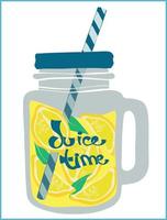 Lemonade in a jar with a straw and a funny inscription. Lemonade on a transparent background. Graph vector illustration. Natural organic food.