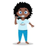 A child in pajamas brushes his teeth vector