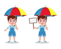 Boy is holding an umbrella vector