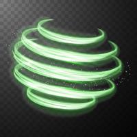 Green glowing shiny spiral lines abstract light speed and shiny wavy trail vector