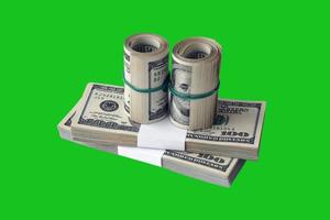 Bundle of US dollar bills isolated on chroma keyer green. Pack of american money with high resolution on perfect green mask photo