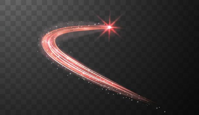 Red glowing shiny spiral lines abstract light speed and shiny wavy trail