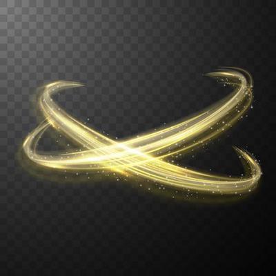 Yellow glowing shiny spiral lines abstract light speed and shiny wavy trail