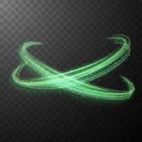 Green glowing shiny spiral lines abstract light speed and shiny wavy trail vector