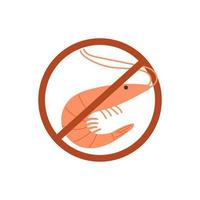 Shrimp in red crossed circle icon vector