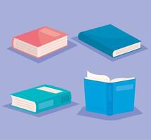 bundle of text books literature icons vector