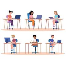 six students online vector