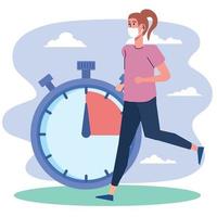 female athlete running with chronometer fitness lifestyle vector