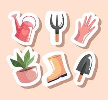 paquete de seis iconos de herramientas de jardinería vector