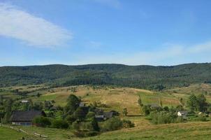 Photo of the Carpathian Mountains, which have a lot of coniferous trees. Forest and mountain landscape in the early autumn season