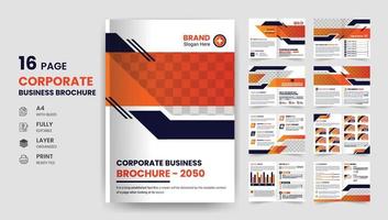 Folleto de negocios corporativos Perfil de empresa de 16 páginas, informe anual, plantilla de diseño de portada moderna tamaño a4 vector