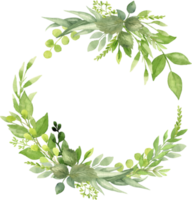 Greenery summer wreath with green leaves and branches. Hand drawing botanical illustration. Floral Design elements. Perfect for wedding invitations, greeting cards, prints, packing, posters and more png