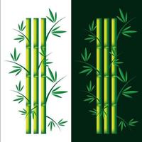 conjunto de plantas de bambú verde dibujadas a mano sobre fondo verde y blanco. tarjeta de plantilla de planta verde china de bambú detallada realista spa o concepto zen para negocios vector