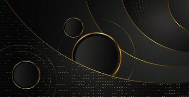 Elegant dark futuristic background. Abstract background of golden circles and dynamic lines. vector