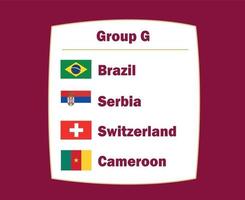 suiza brasil serbia y camerún emblema bandera países grupo g símbolo diseño fútbol final vector fútbol equipos ilustración