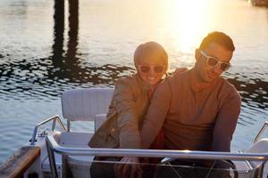 couple in love  have romantic time on boat photo