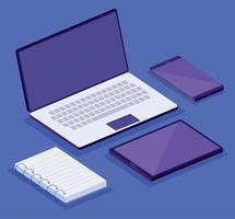 electronic device isometric workspace set icons vector