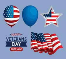 five veterans day icons vector