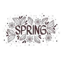 spring season lettering card with monocrome floral frame vector