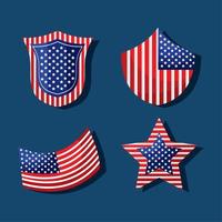 cuatro iconos de emblemas de banderas de estados unidos vector