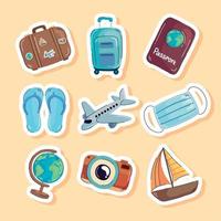 nueve iconos de viaje vector