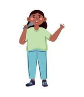 chica afro cantando con micrófono vector