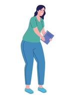 mujer con libro de texto vector