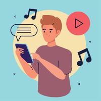 man with smartphone and music vector