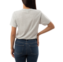 jovem mulher com recorte de maquete de camiseta cinza, arquivo png