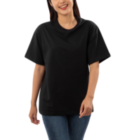 Young woman in black oversize T shirt mockup cutout, Png file