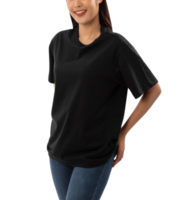 ung kvinna i svart oversize t skjorta attrapp Skära ut, png fil