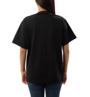 Young woman in black oversize T shirt mockup cutout, Png file