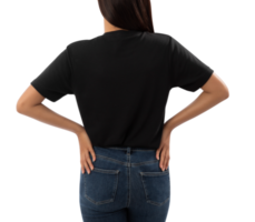 Young woman in black T shirt mockup cutout, Png file