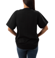 Young woman in black oversize T shirt mockup cutout, Png file