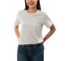 mujer joven en camiseta gris maqueta recortada, archivo png