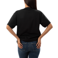 Young woman in black oversize T shirt mockup cutout, Png file