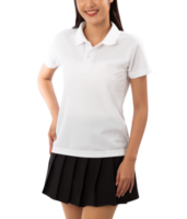 Young woman in white polo shirt mockup cutout, Png file