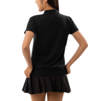 Young woman in black polo shirt mockup cutout, Png file