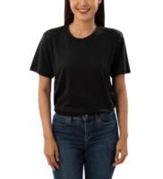 Young woman in black T shirt mockup cutout, Png file