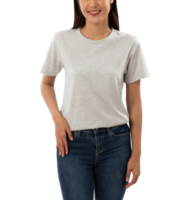 Young woman in grey T shirt mockup cutout, Png file