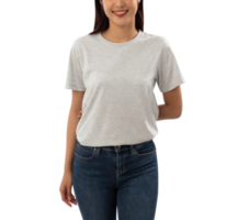 Young woman in grey T shirt mockup cutout, Png file