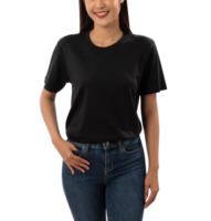 jong vrouw in zwart t overhemd mockup uitknippen, PNG het dossier