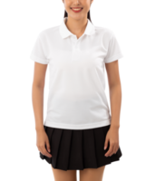 Young woman in white polo shirt mockup cutout, Png file
